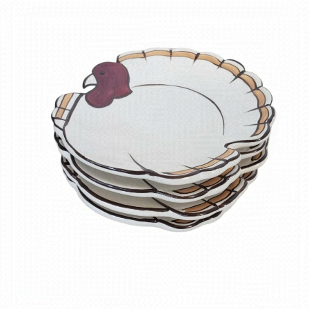 Pottery Barn Turkey Shape 7" Appetizer Dessert Salad Gobble Plates Set Of 6